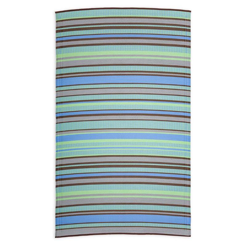 Recycled Plastic Indoor/Outdoor Rugs 4x6 - Aqua/ Gray Stripe